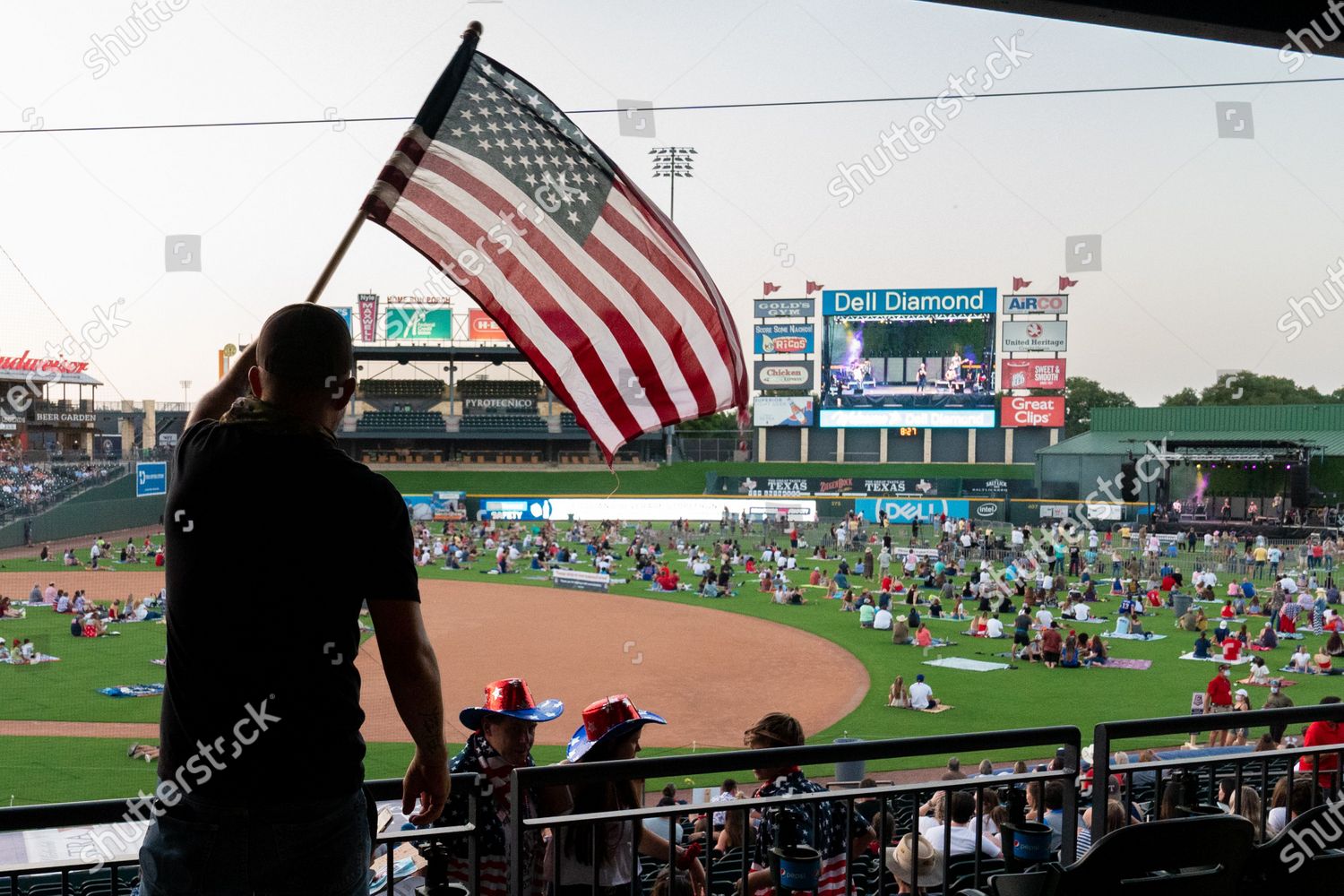 round rock halloween at dell diamond 2020 Fan Waves American Flag While County Music Editorial Stock Photo Stock Image Shutterstock round rock halloween at dell diamond 2020