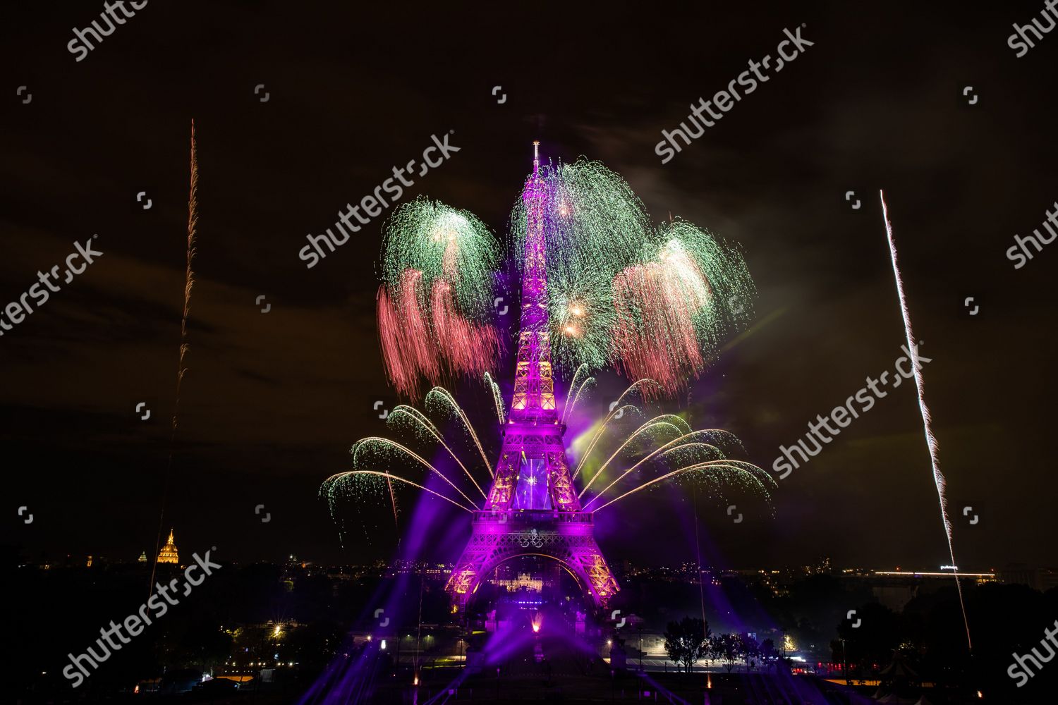 Fireworks Explode Near Eiffel Tower During Editorial Stock Photo