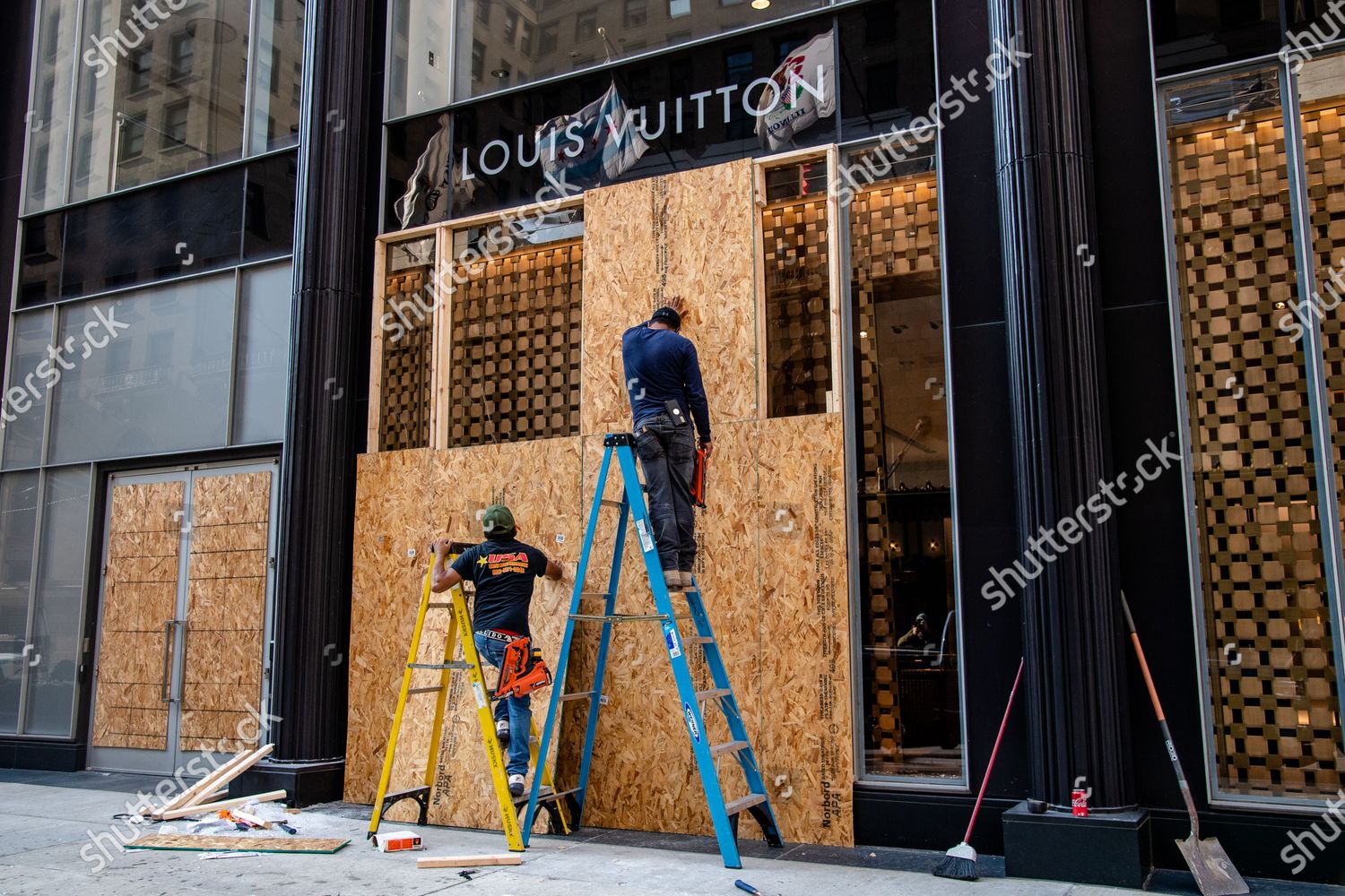 Workers Board Windows Looted Louis Vuitton Editorial Stock Photo