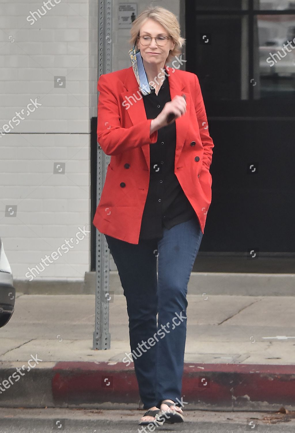 Jane Lynch Runs Errands Red Blazer Editorial Stock Photo - Stock Image