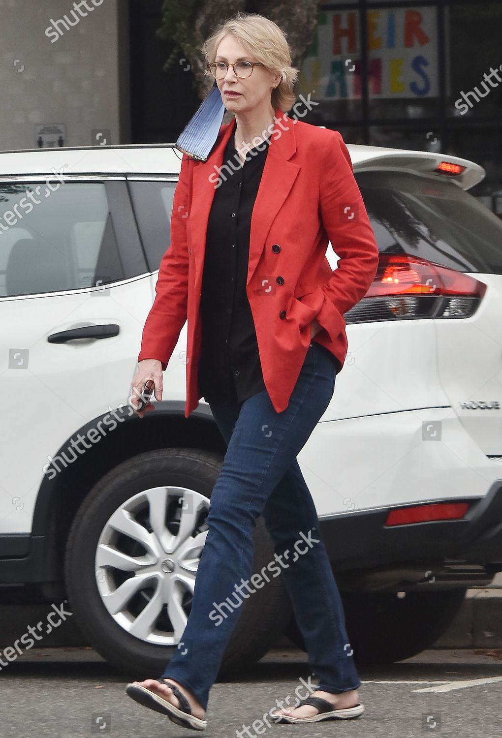 Jane Lynch Runs Errands Red Blazer Editorial Stock Photo - Stock Image