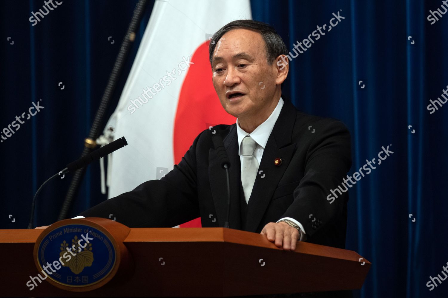 Yoshihide Suga Speaks During Press Conference Editorial Stock Photo ...