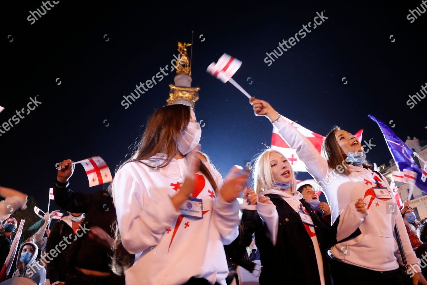 People Waving Georgian National Flags Take Editorial Stock Photo ...