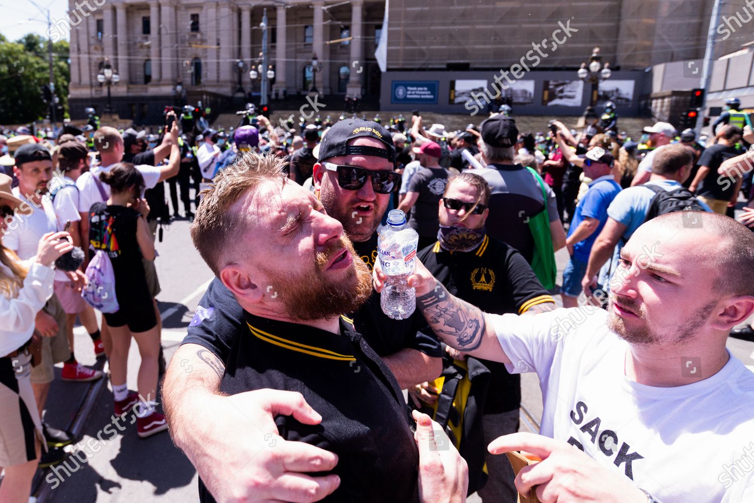 Demonstrator Seen Getting His Eyes Flushed Editorial Stock Photo