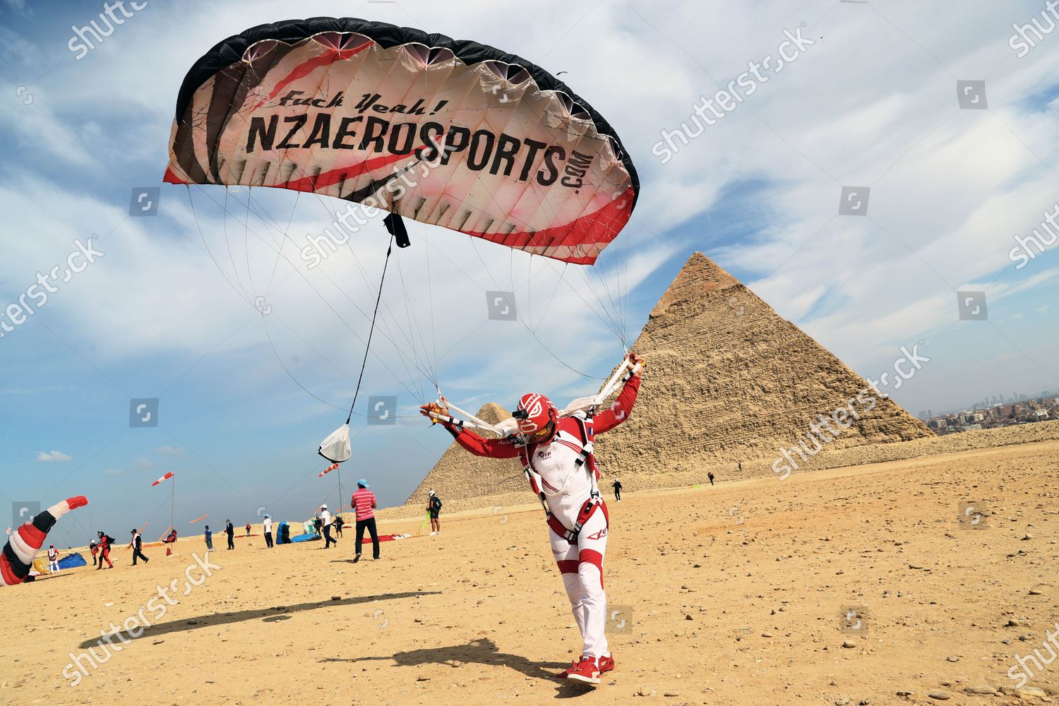 Skydiver Seen Near Great Pyramids During Editorial Stock Photo Stock