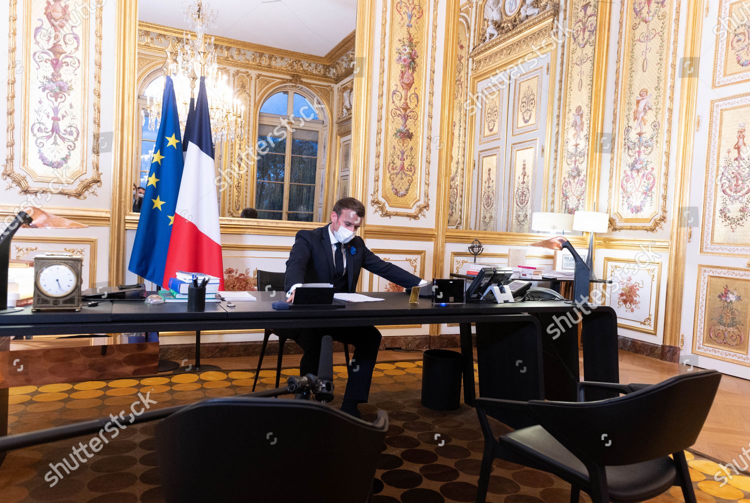 French President Emmanuel Macron His Office Talks Editorial Stock Photo Stock Image Shutterstock