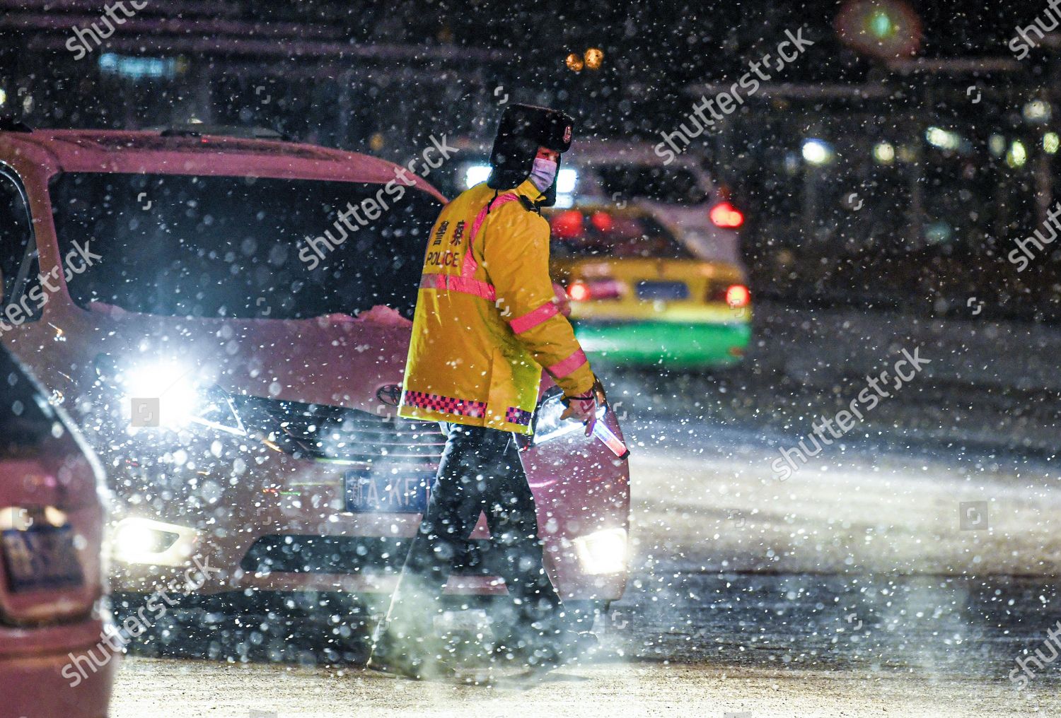Police Officer On Duty Amid Snowfall Editorial Stock Photo - Stock ...