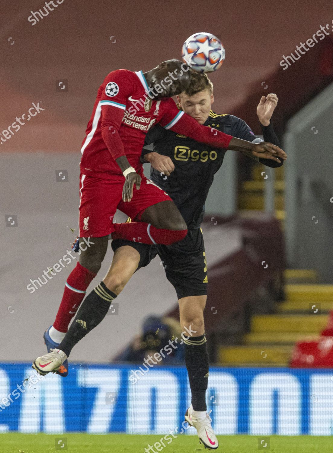 Liverpools Sadio Mane L Challenges Header Ajaxs Editorial Stock Photo Stock Image Shutterstock