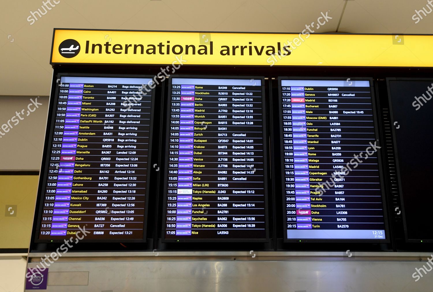 Departure Board Heathrow Airport London Britain Editorial Stock Photo ...