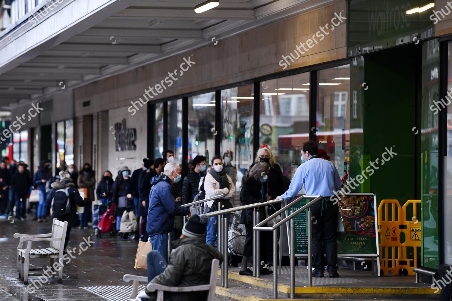People Queue Outside Waitrose Supermarket Finchley Editorial Stock