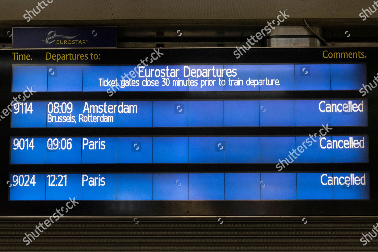 Eurostar Train Timetable Display St Pancras Editorial Stock Photo