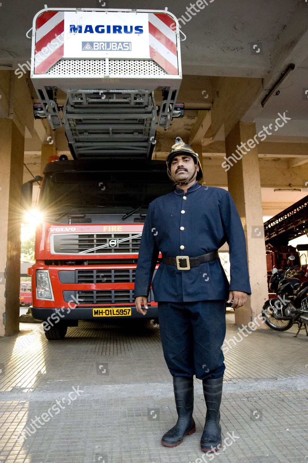 Firefighter Wearing Old Antiquated Rajera Firefighting Uniform