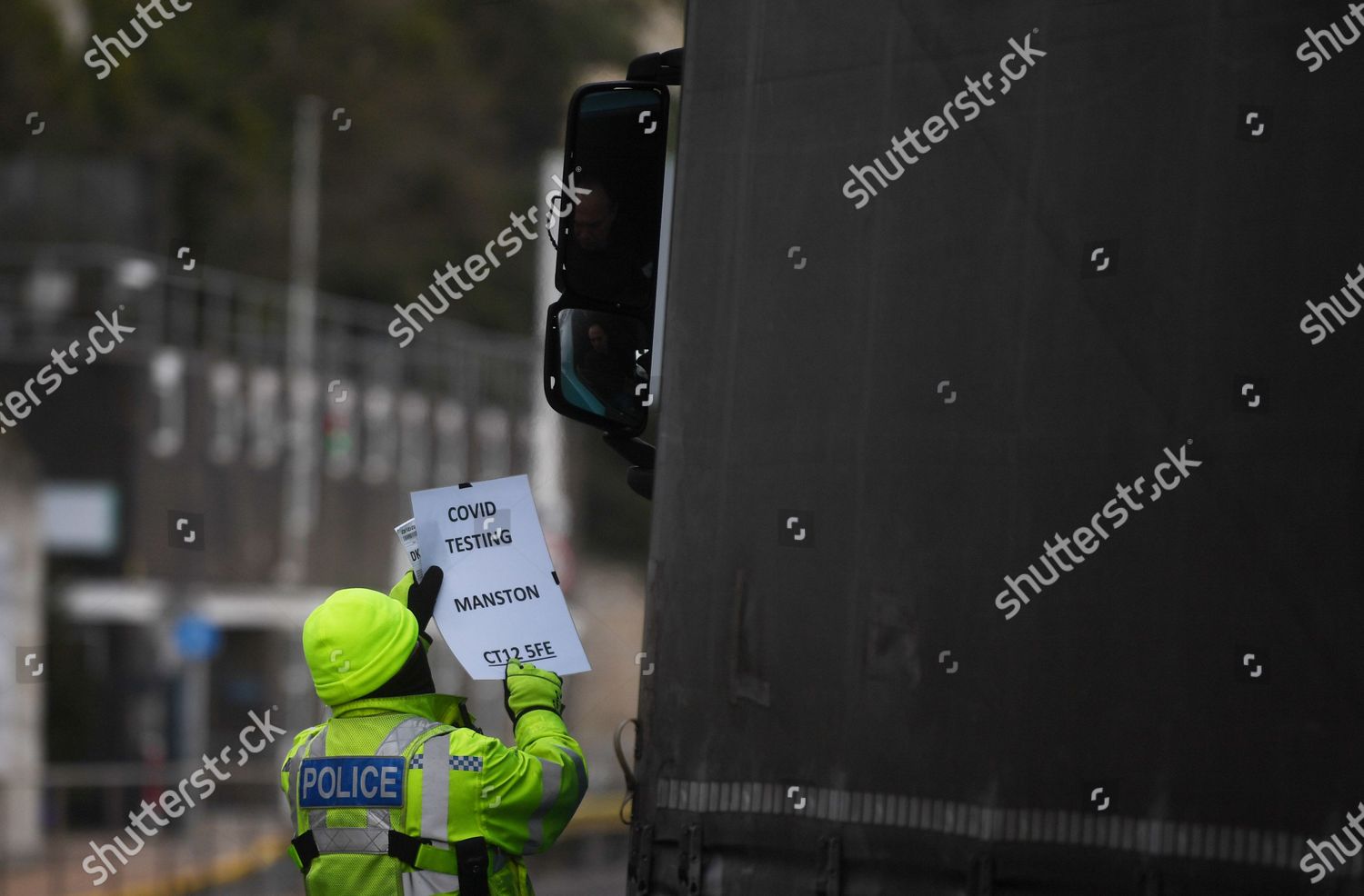 police-check-documents-lorries-arrive-port-editorial-stock-photo