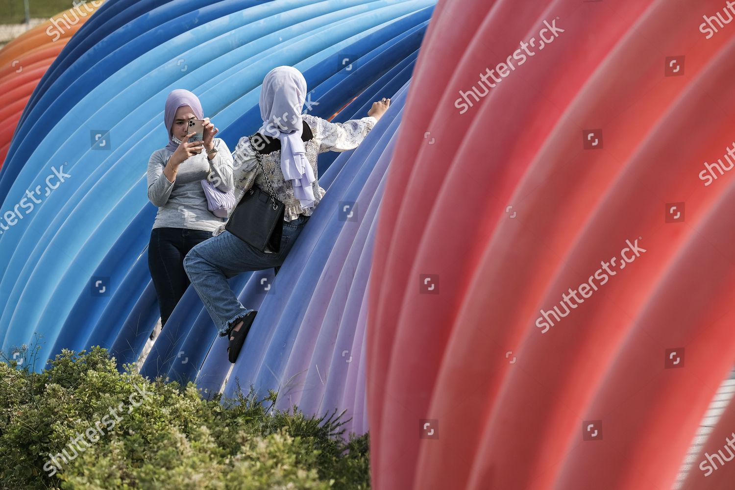 Two Women Take Photo Elmina Rainbow Bridge Editorial Stock Photo Stock Image Shutterstock