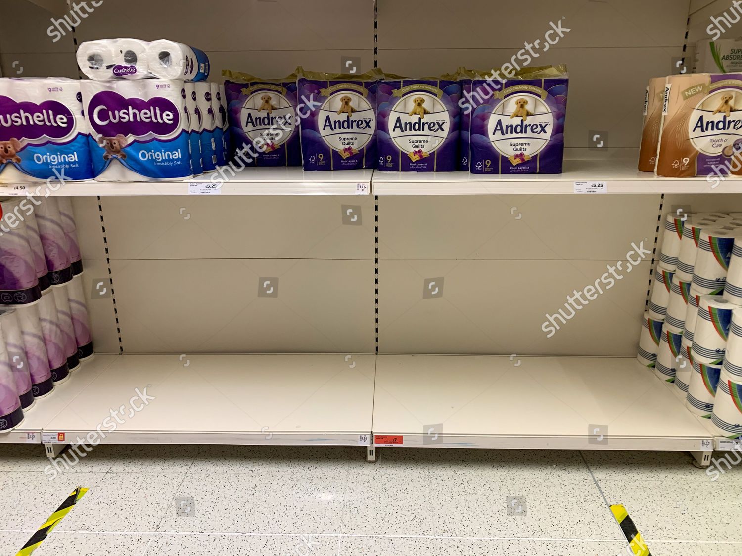 EMPTY TOILET PAPER SHELVES SAINSBURY'S CAMBRIDGE Editorial Stock Photo