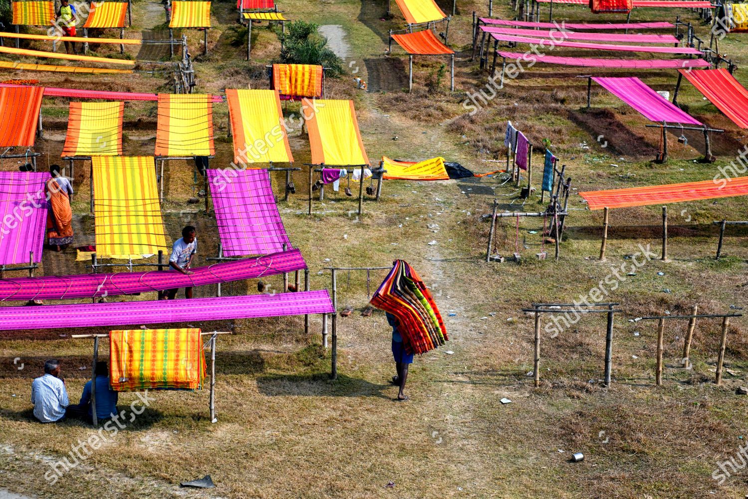 Weavers Seen Polishing Threads Checking Final Editorial Stock Photo