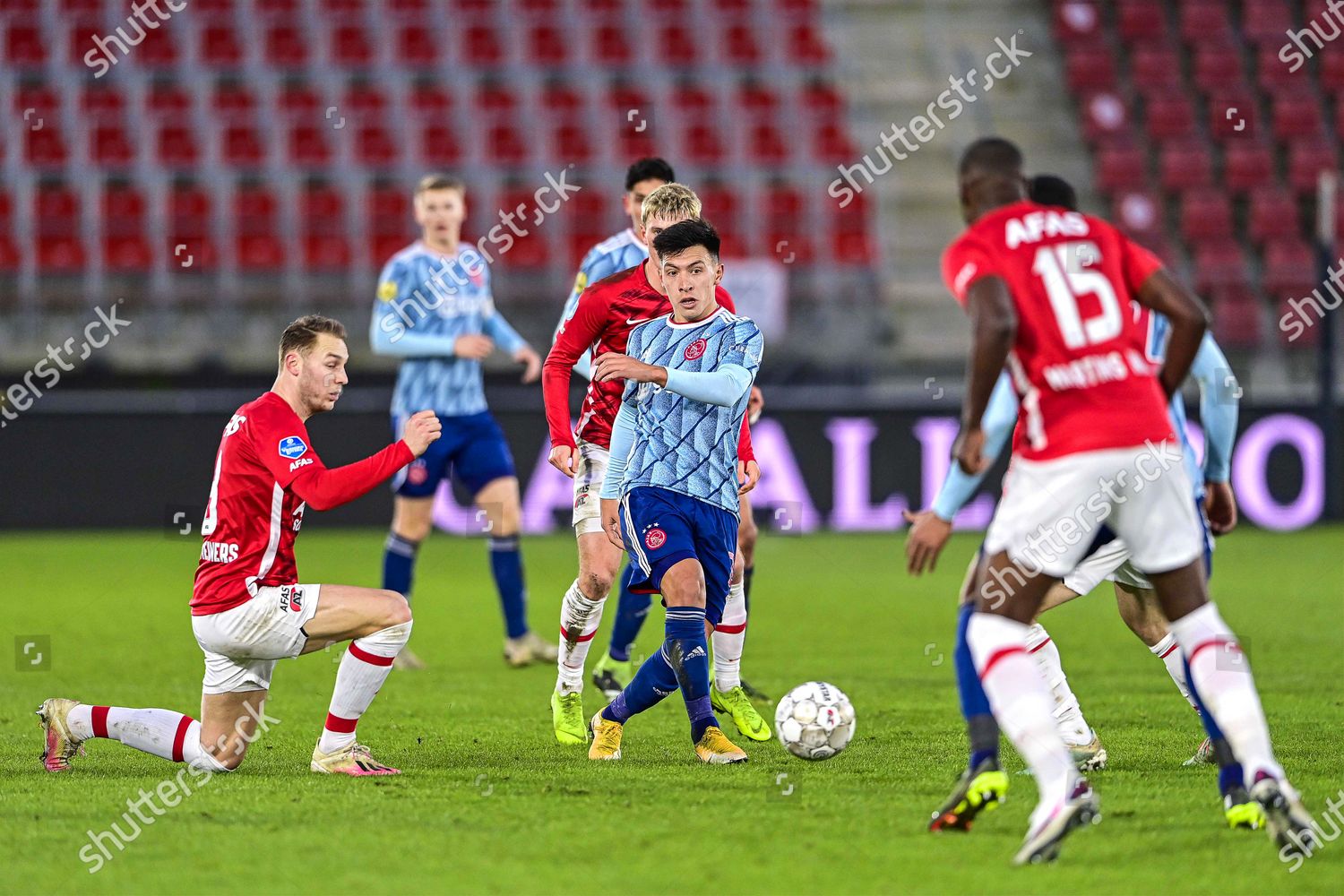 Teun Koopmeiners L Alkmaar action against Lisandro Editorial Stock 