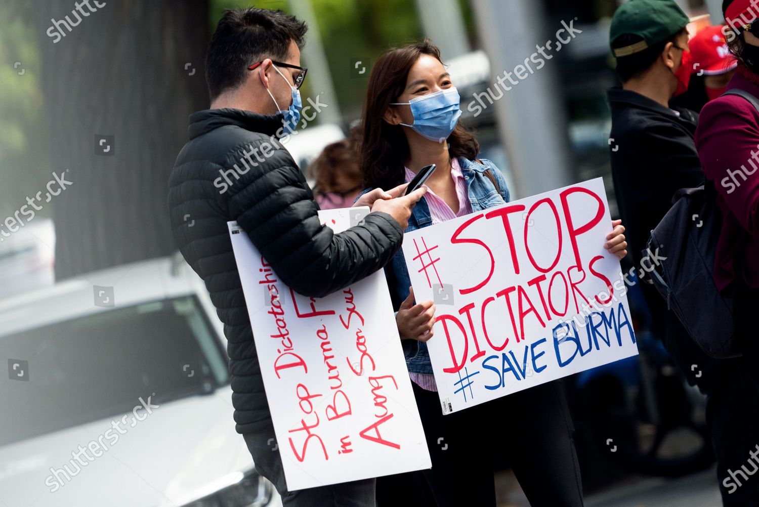 Demonstrators Carry Signs Burmese Community Stage Protest Editorial Stock Photo Stock Image Shutterstock