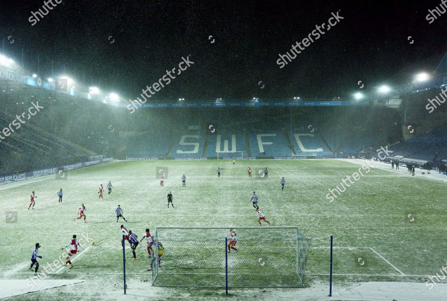 general view snow falls during game editorial stock photo stock image shutterstock