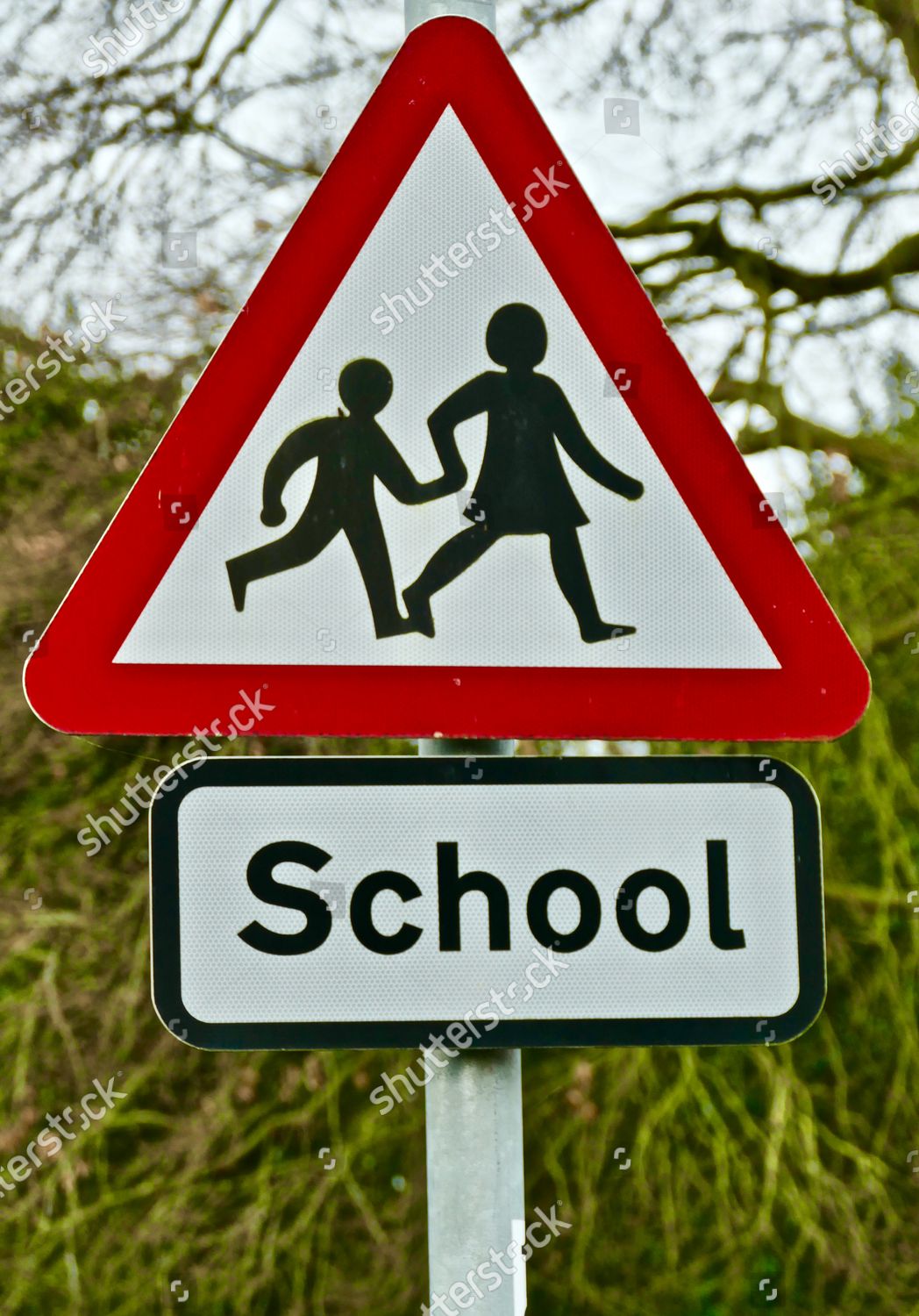 School Road Signs Town Schools Set Editorial Stock Photo - Stock Image 