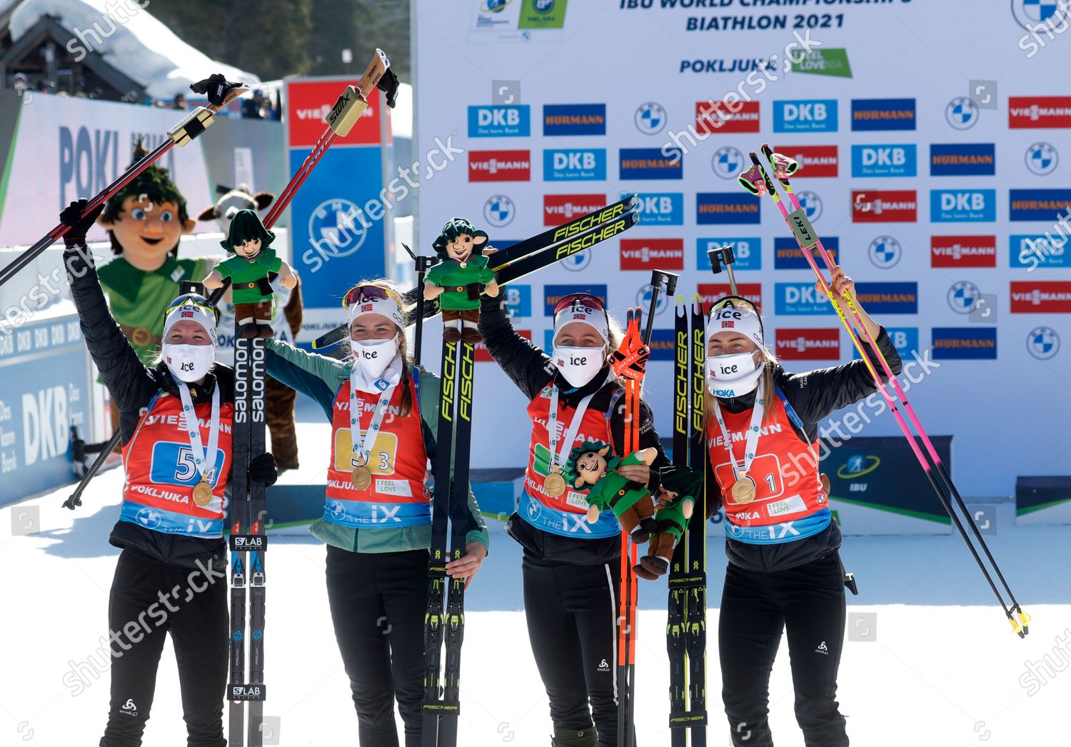 Norwegian Biathlon Team Celebrates Their Victory Editorial Stock Photo