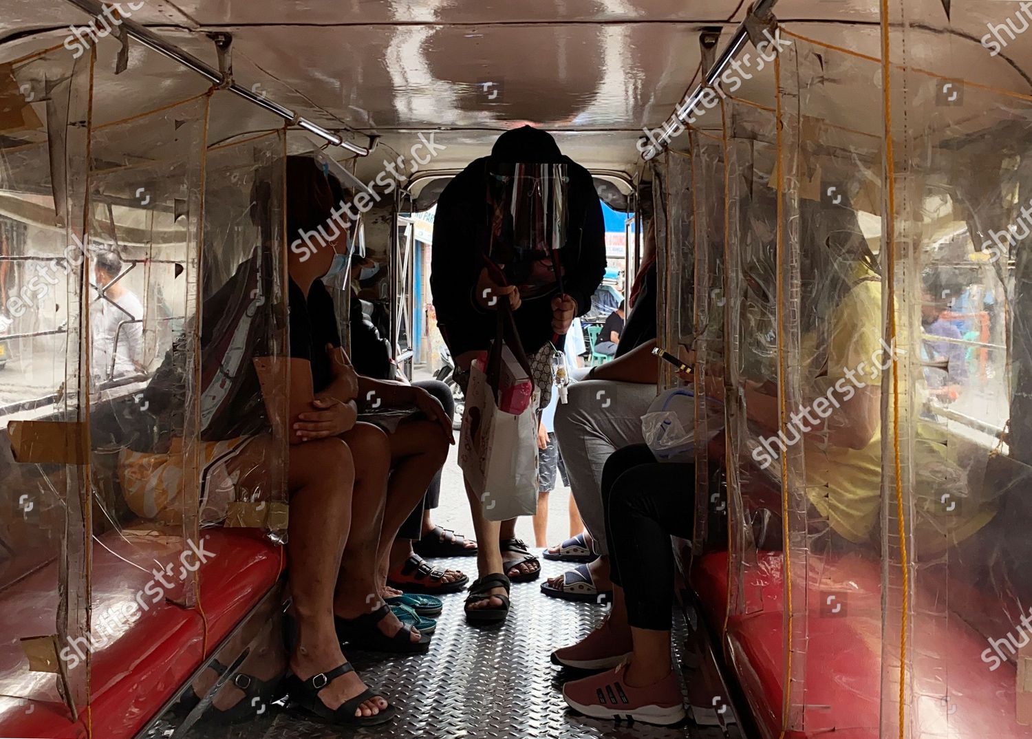 Filipino Passengers Sit Inside Jeepney Bus Editorial Stock Photo