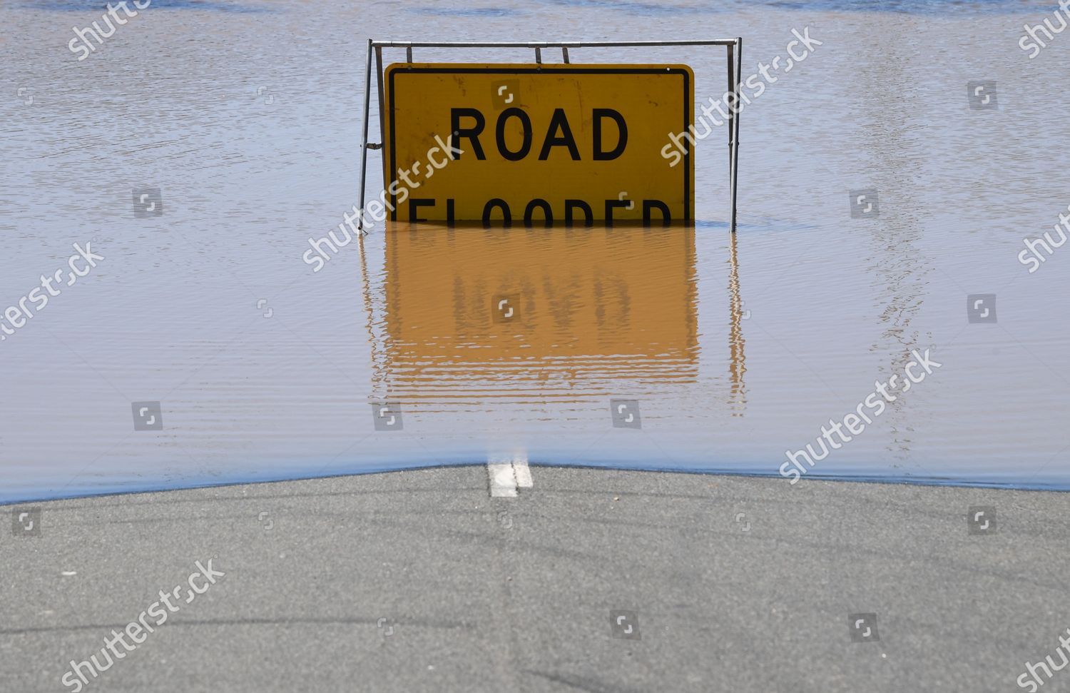 Road Flooded Sign Seen Half Submerged Editorial Stock Photo - Stock ...