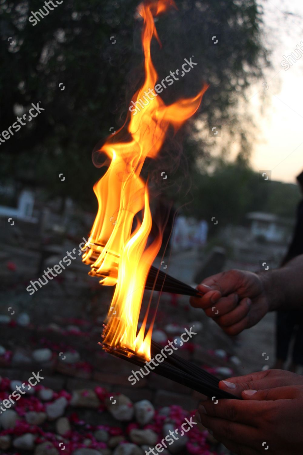People Place Incense Sticks Front Grave Editorial Stock Photo Stock