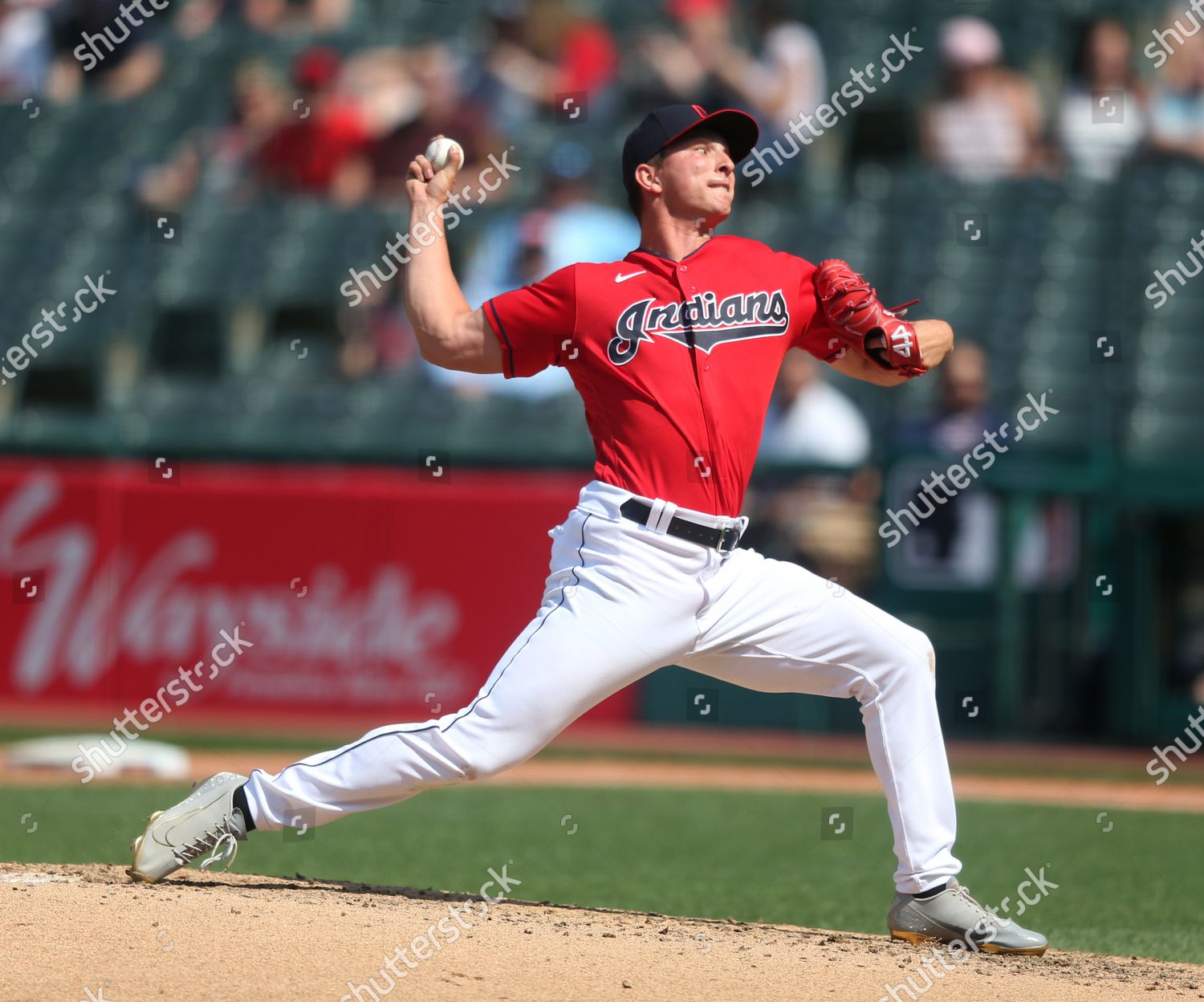 CLEVELAND, OH - APRIL 24: James Karinchak (99) of the Cleveland Indians  reacts before pitching in the ninth inning of a game against the New York  Yank Stock Photo - Alamy