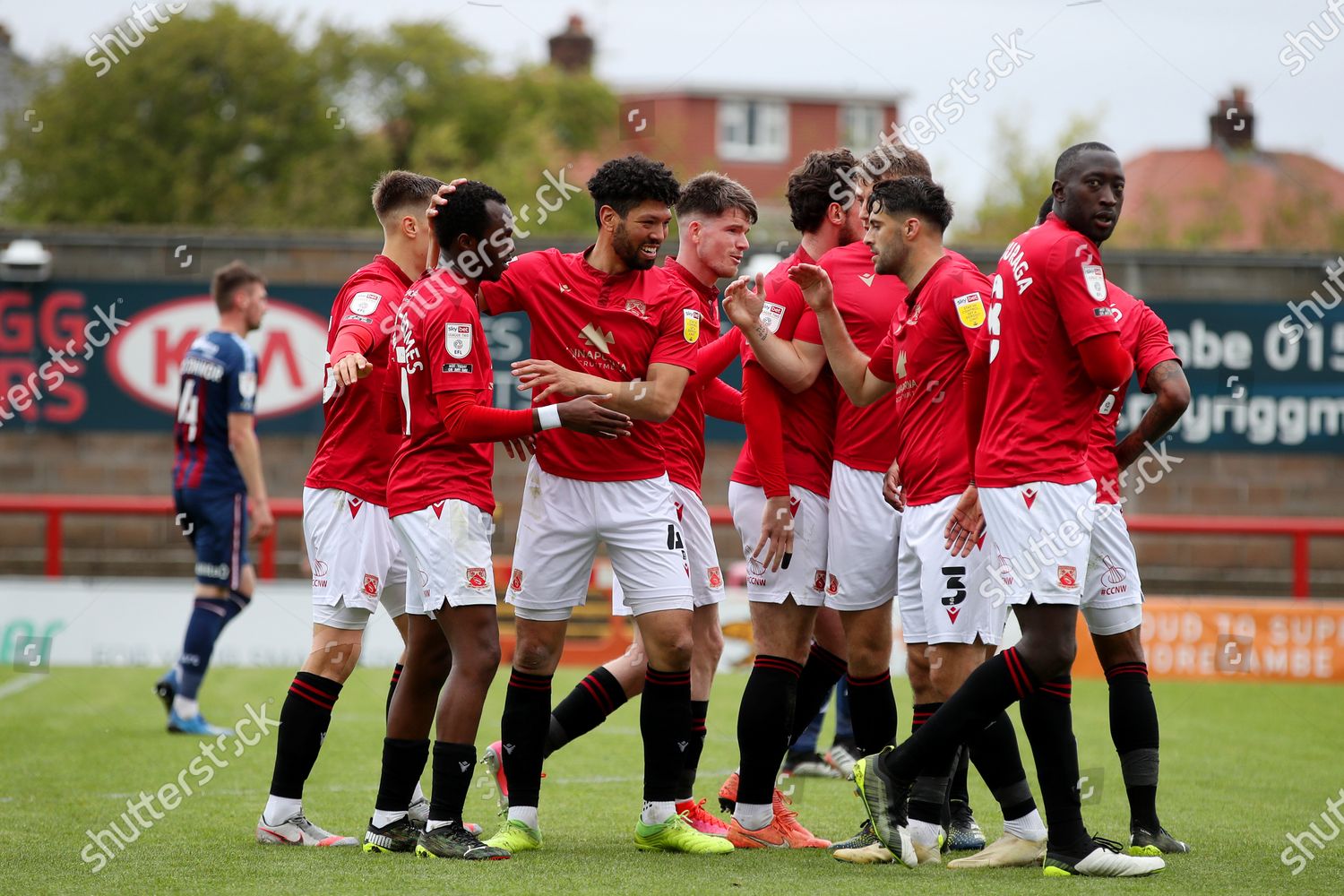 Morecambe Players Celebrate Second Gaol Scored Editorial Stock Photo