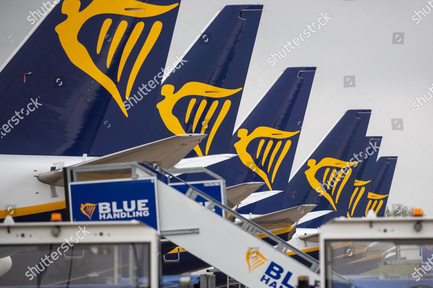 RYANAIR AIRCRAFT ANCILLARY EQUIPMENT PARKED STANSTED Editorial Stock Photo Stock Image