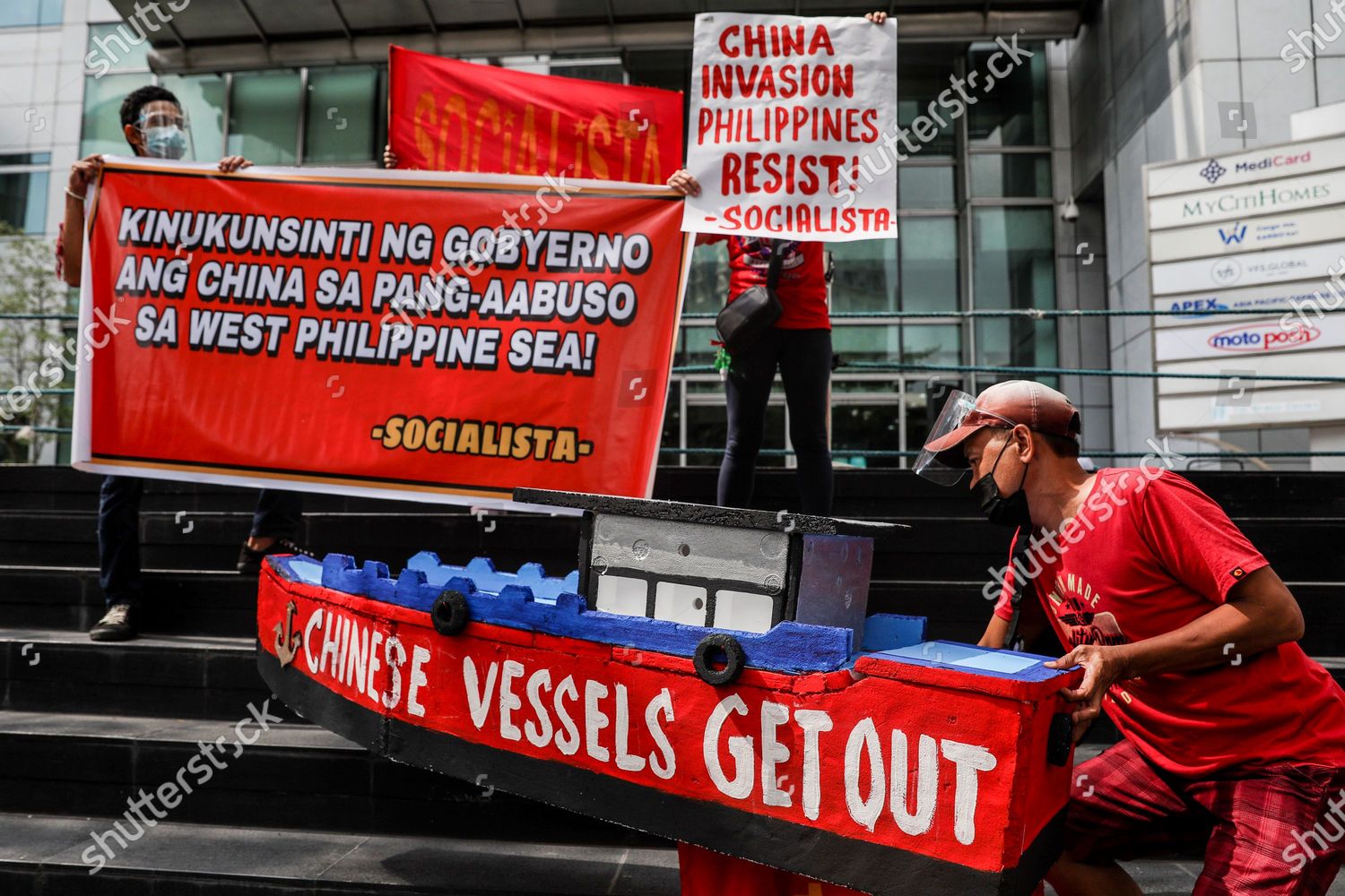 Filipino Activists Hold Placards Against Chinas Editorial Stock Photo