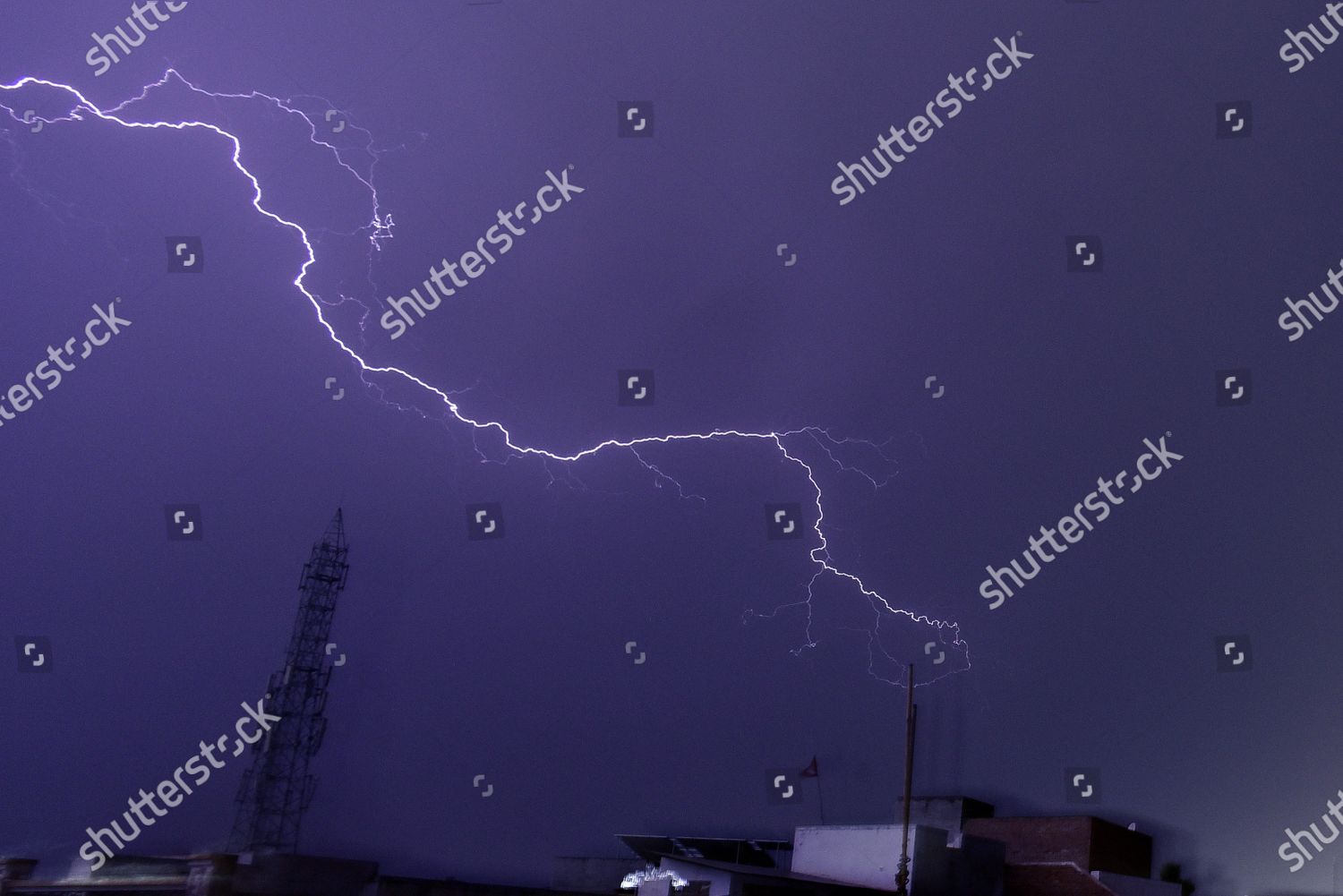 Bolts Lightning Flash Across Sky During Editorial Stock Photo Stock
