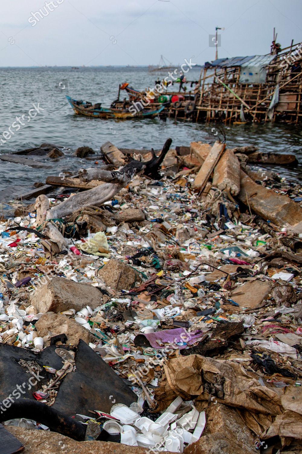 Plastic Styrofoam Litter Shore North Indonesia Editorial Stock Photo ...