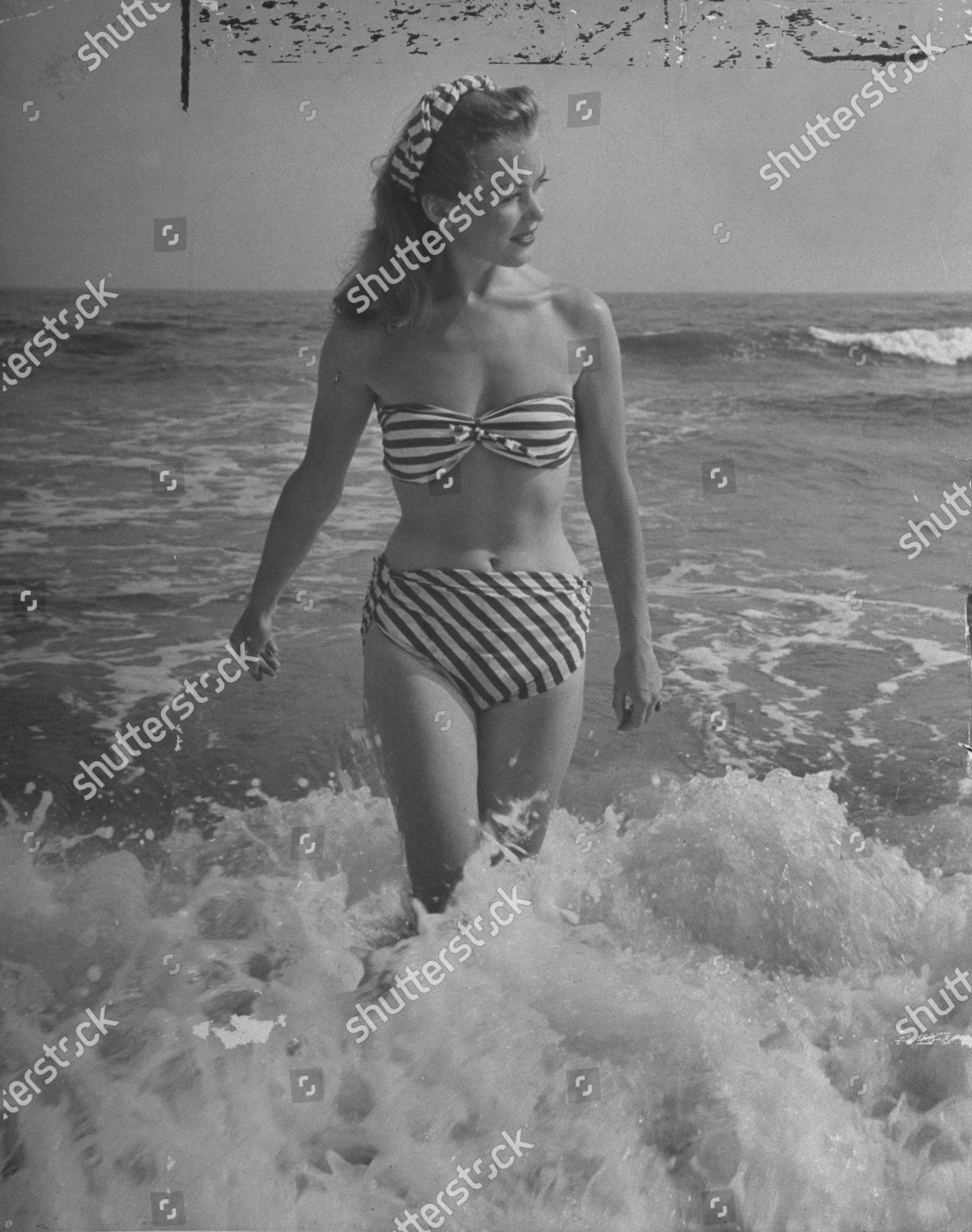 French Actress Barbara Laage Wearing Makeshift Two-Piece Bathing