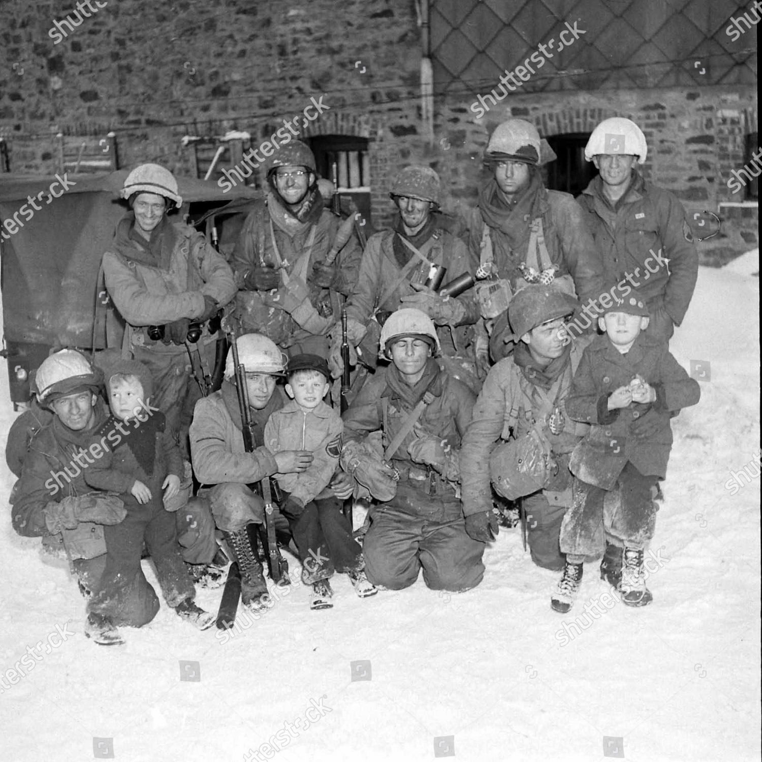 American Troops Belgian Children Battle Bulge Editorial Stock Photo