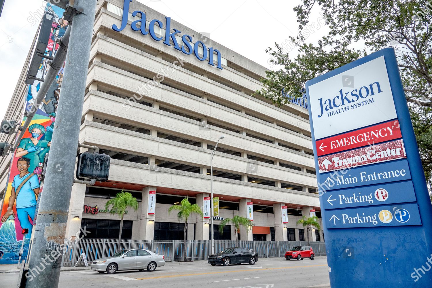 View jackson memorial hospital miami where editorial stock photo