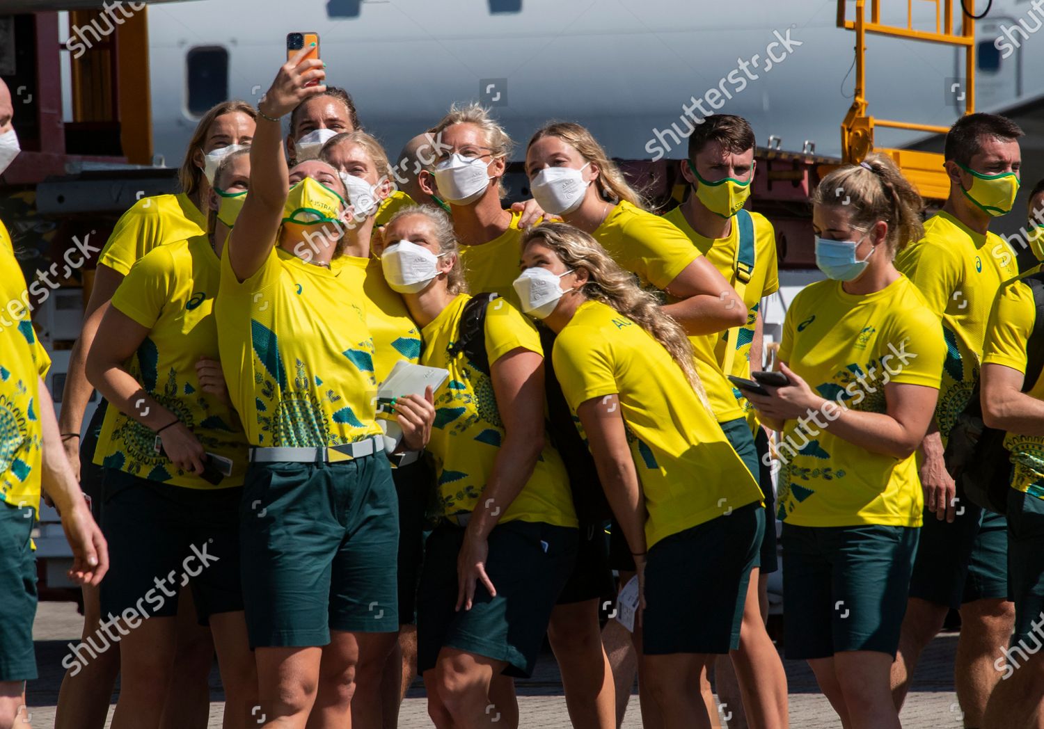 athletes-officials-australias-olympic-team-take-selfie-editorial-stock