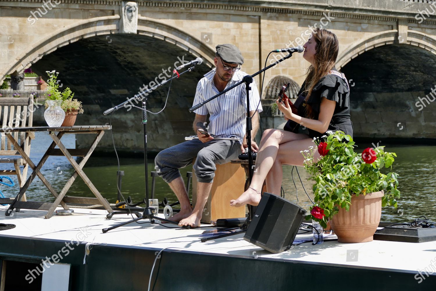 Onion Music barge entertains people along Thames Editorial Stock Photo