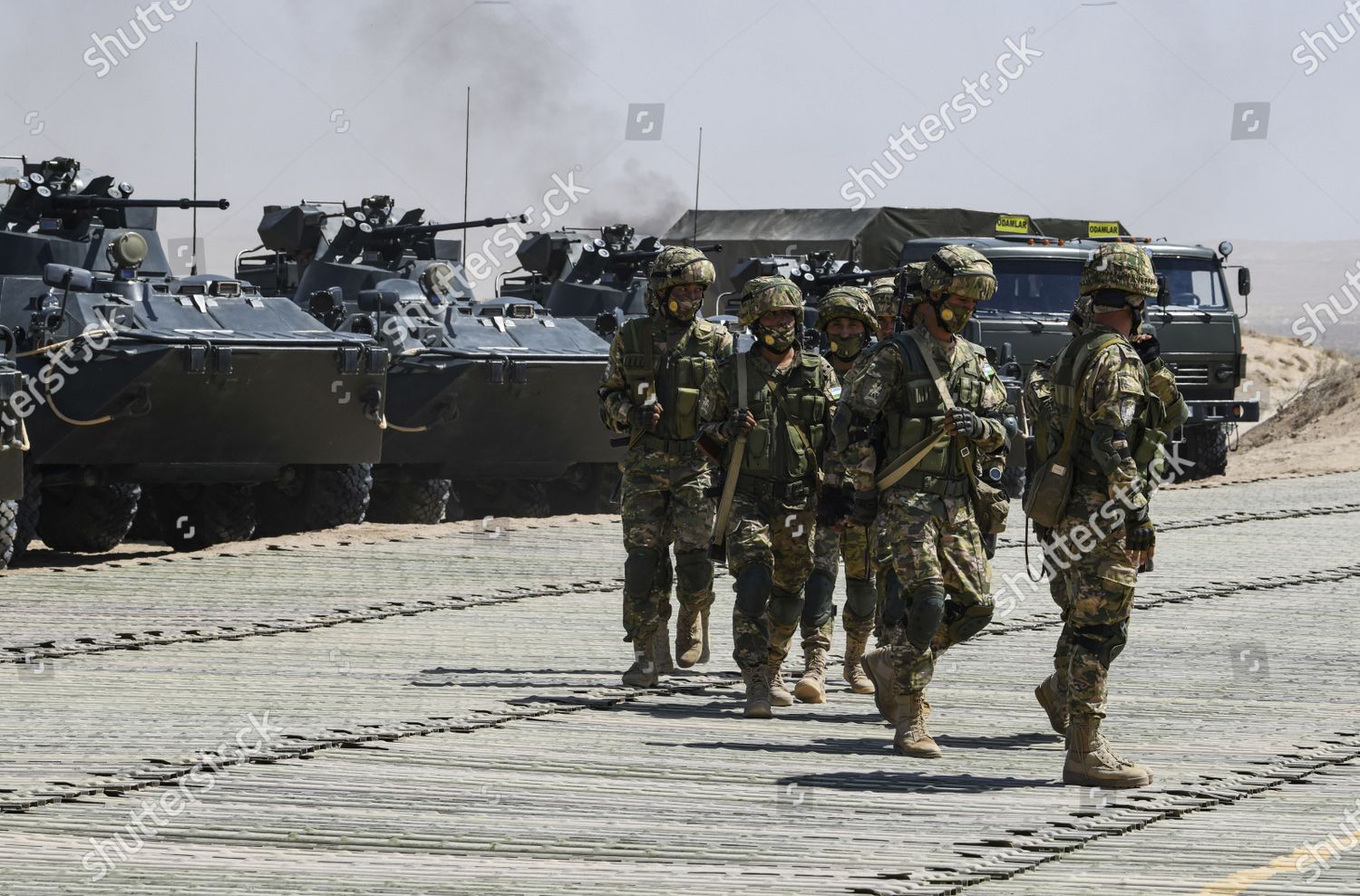 Uzbek Soldiers Walk Front Armoured Personnel Editorial Stock Photo ...