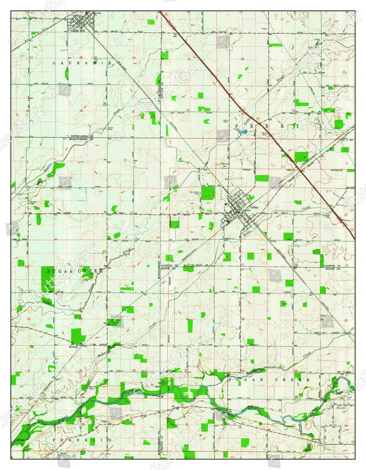 Usa Timeless Maps Colfax Indiana Map Editorial Stock Photo Stock