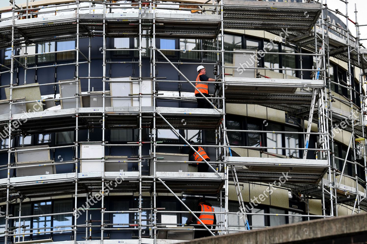 cladding-being-removed-bradstowe-house-harrow-editorial-stock-photo