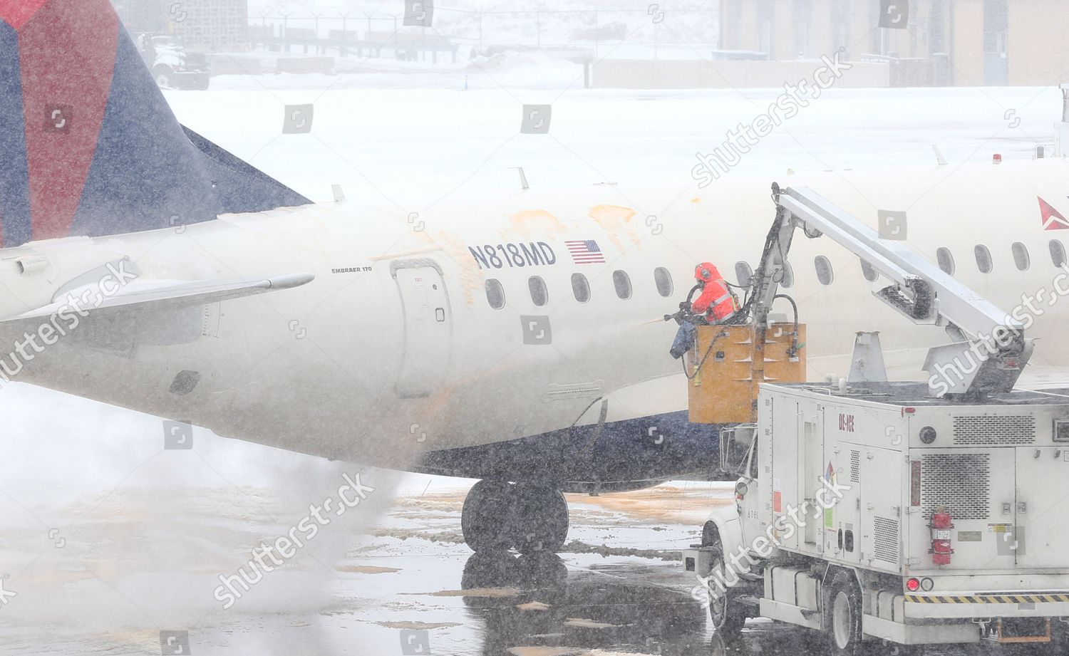 Plane Sprayed Deicing Fluid Before Leaving Editorial Stock Photo