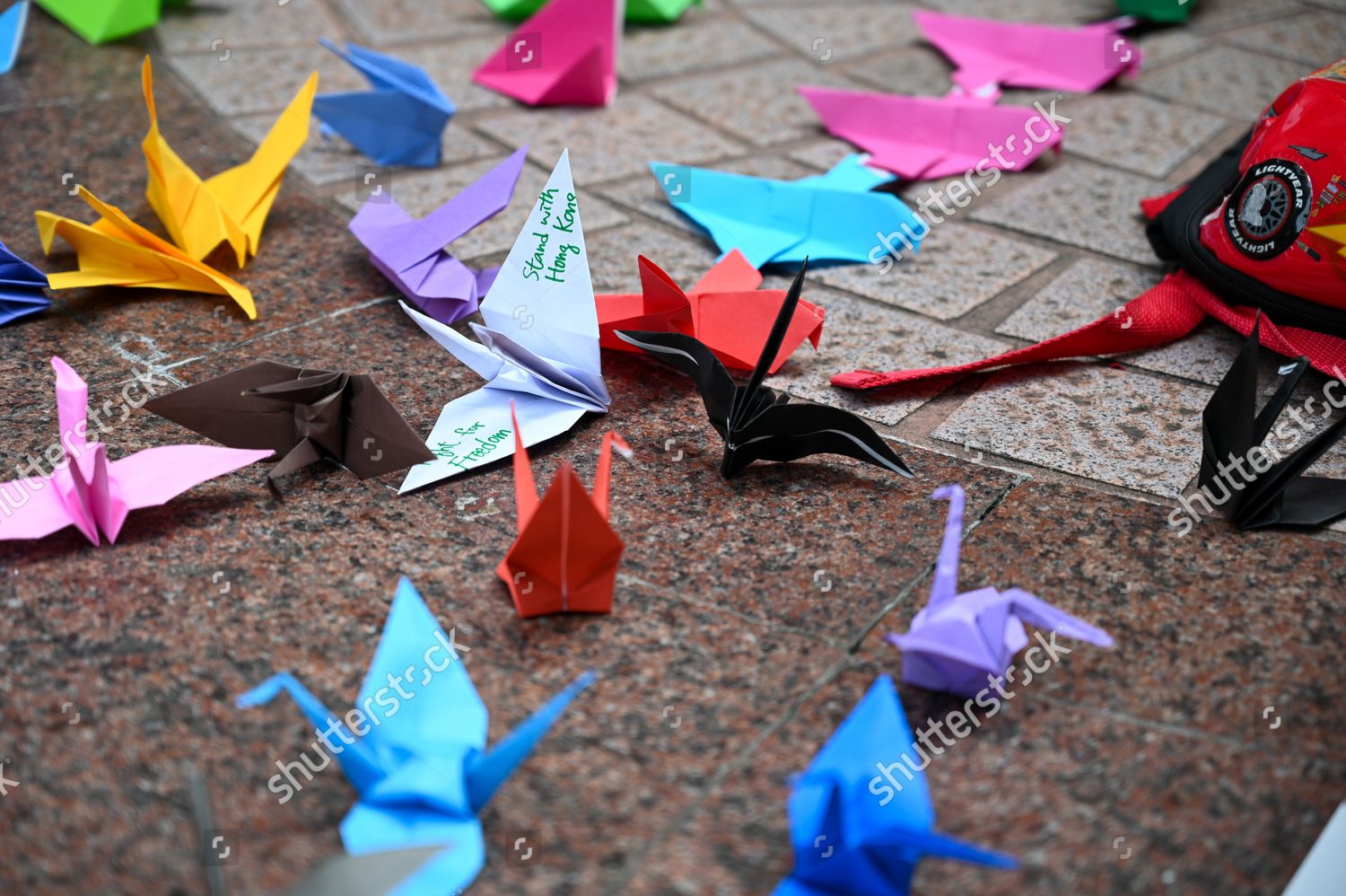 Origami Bird Carries Message Solidarity Hong Editorial Stock Photo