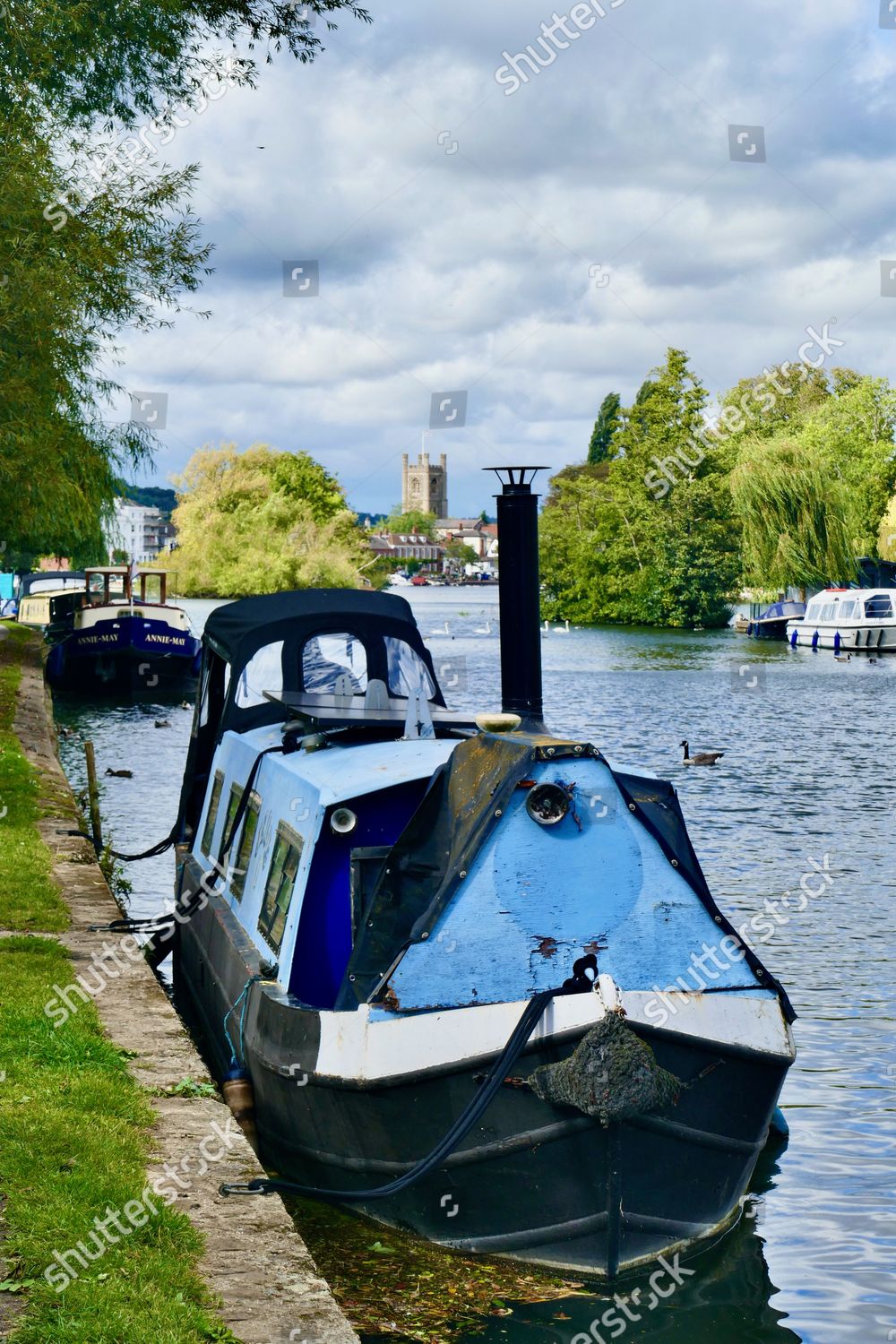 Narrow Boats Moors By Riverside On Editorial Stock Photo - Stock Image ...