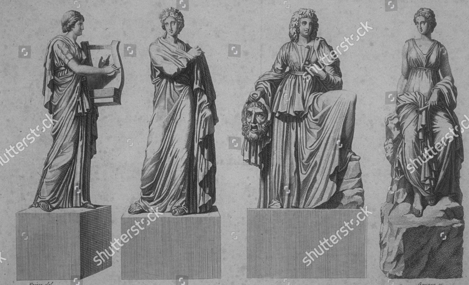 COPPER PLATE ETCHING SHOWING ROMAN GODS Editorial Stock Photo Stock