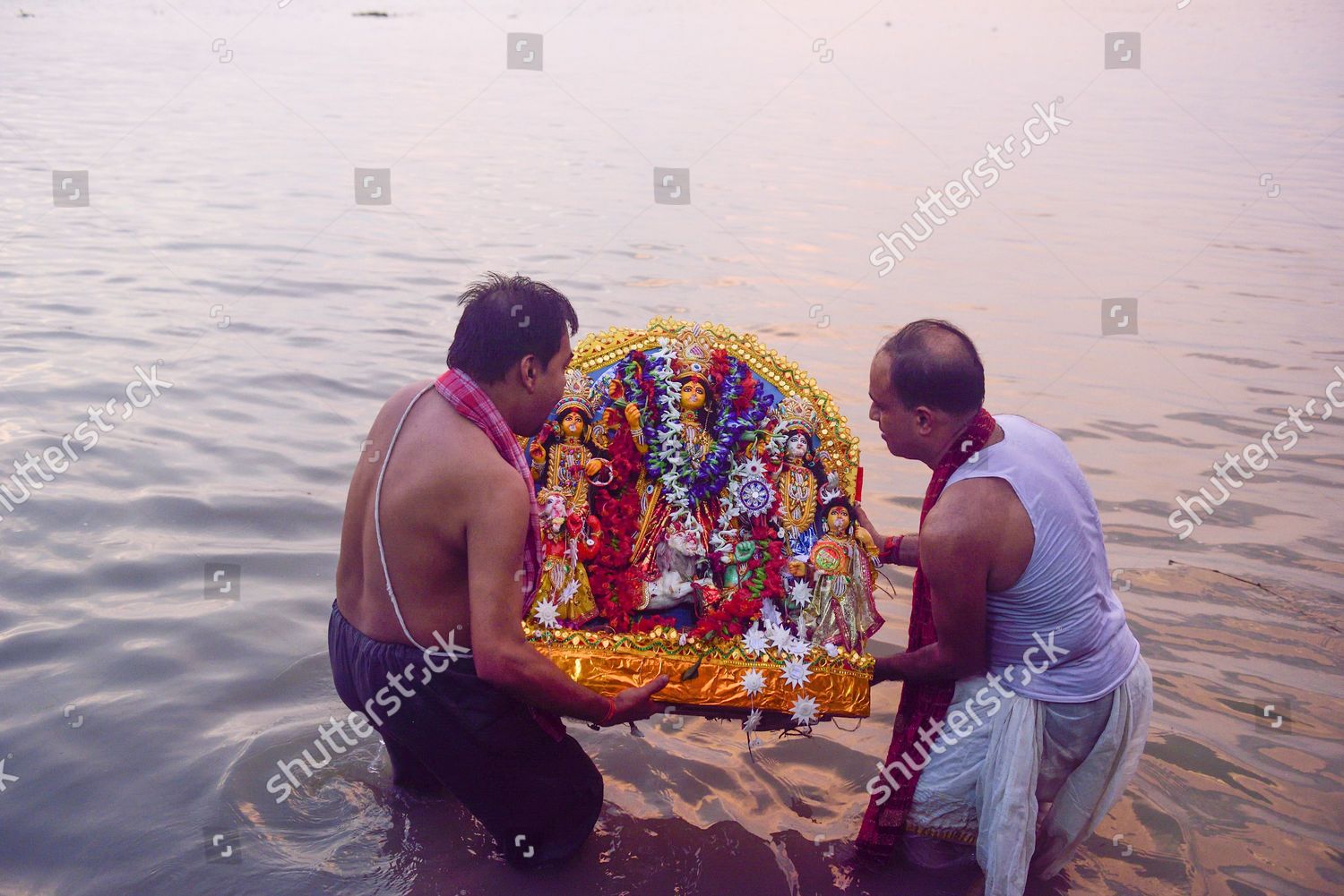 Devotees Immersing Idol During Ritual Durga Editorial Stock Photo ...