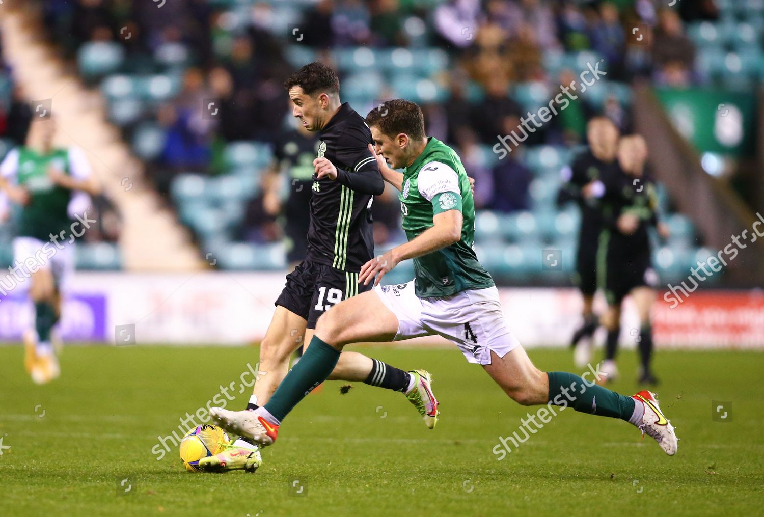 Paul Hanlon Hibernian Tackles Mikey Johnston Editorial Stock Photo 