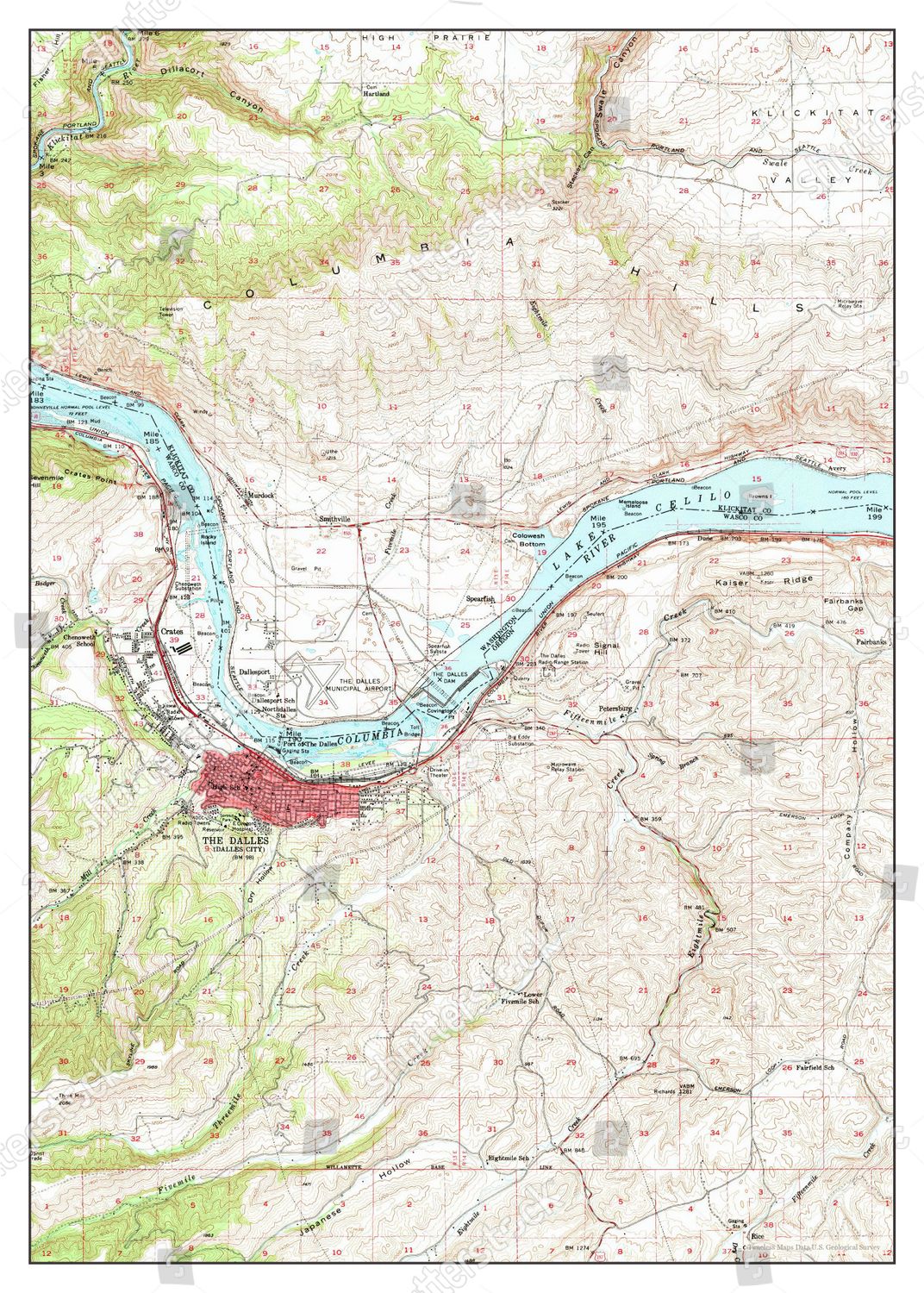 Usa Timeless Maps Dalles Oregon Map Editorial Stock Photo - Stock Image ...