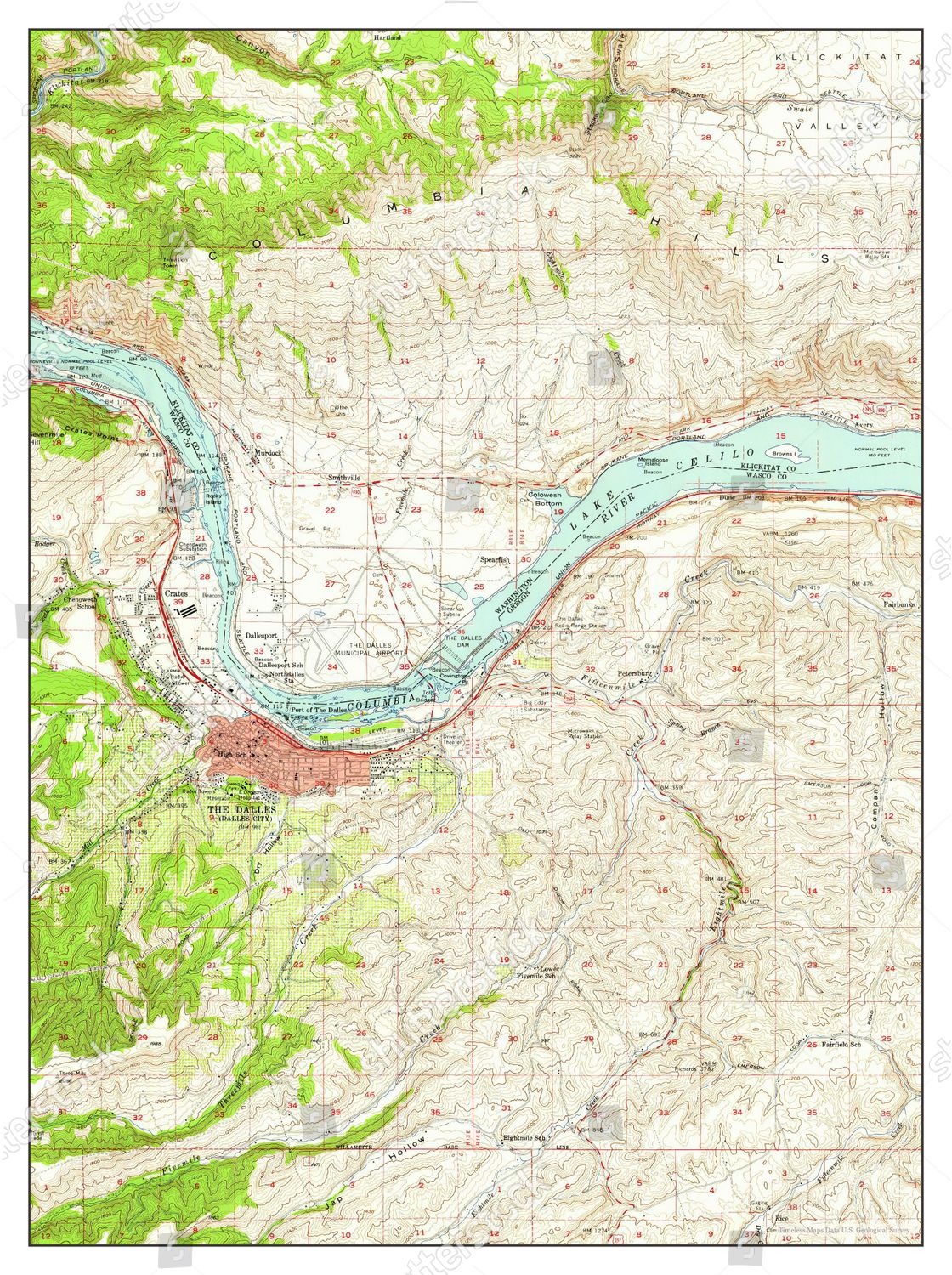 Usa Timeless Maps Dalles Oregon Map Editorial Stock Photo - Stock Image ...